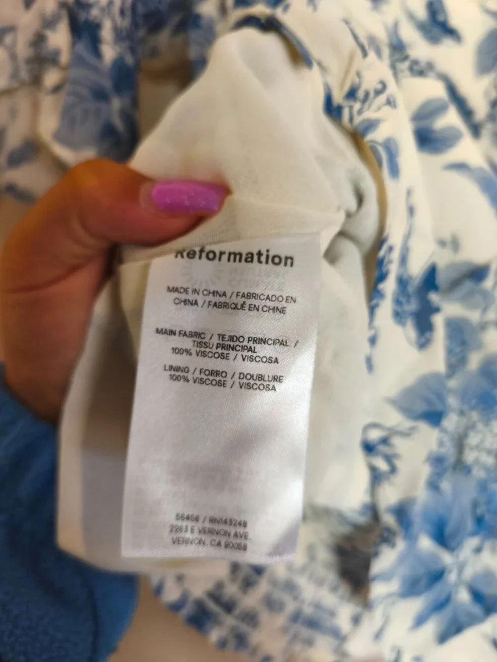 Reformation Constance Square Neck Smocked Puff Sleeve Top sz 4 Blue Toile Ivory